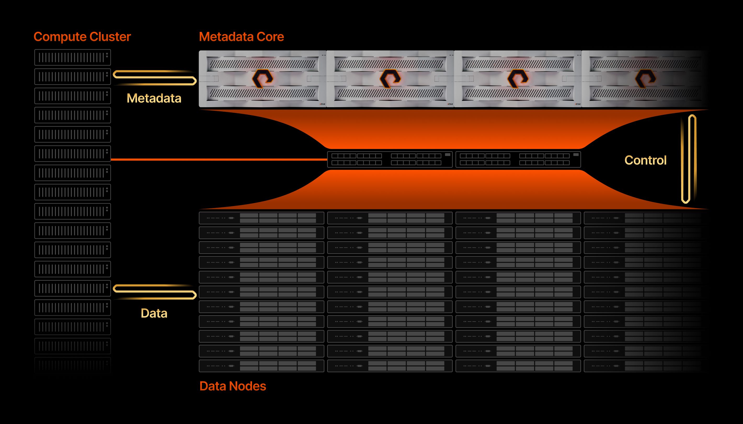Diagram of the innovative FlashBlade//EXA architecture