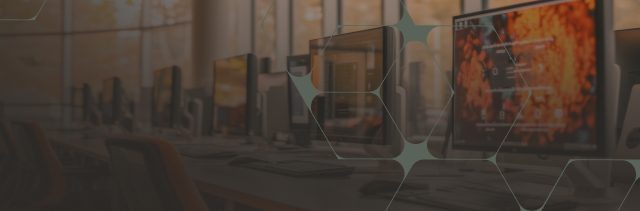 Modern Workspace with Computers and a Digital Atmosphere