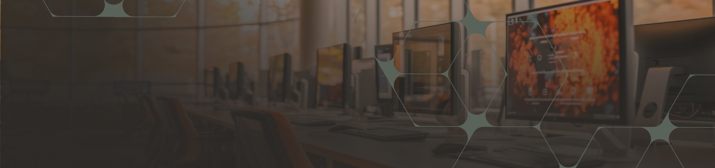 Modern Workspace with Computers and a Digital Atmosphere