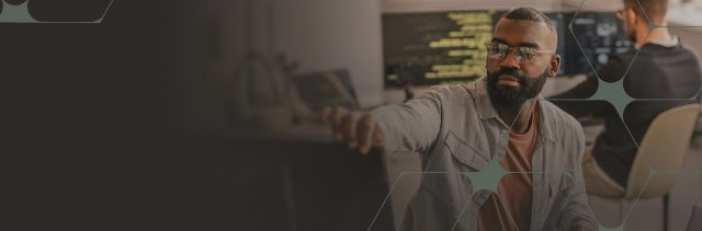 Professional discussing ideas in a modern office environment