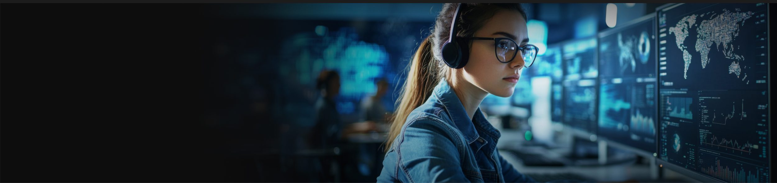 Focused professional working on data analysis in a high-tech environment