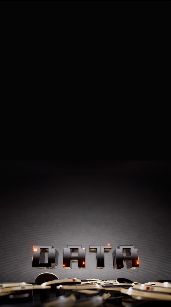 Block letters elevated above a pile of old spinning disks