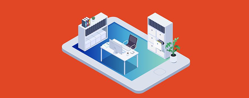 Isometric virtual office. Online workspace. Folder, card index. 3d workplace. Vector illustration.; Shutterstock ID 1135581782; purchase_order: 01; job: ; client: ; other: 