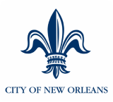 City of New Orleans logo featuring a blue fleur-de-lis on a white background.