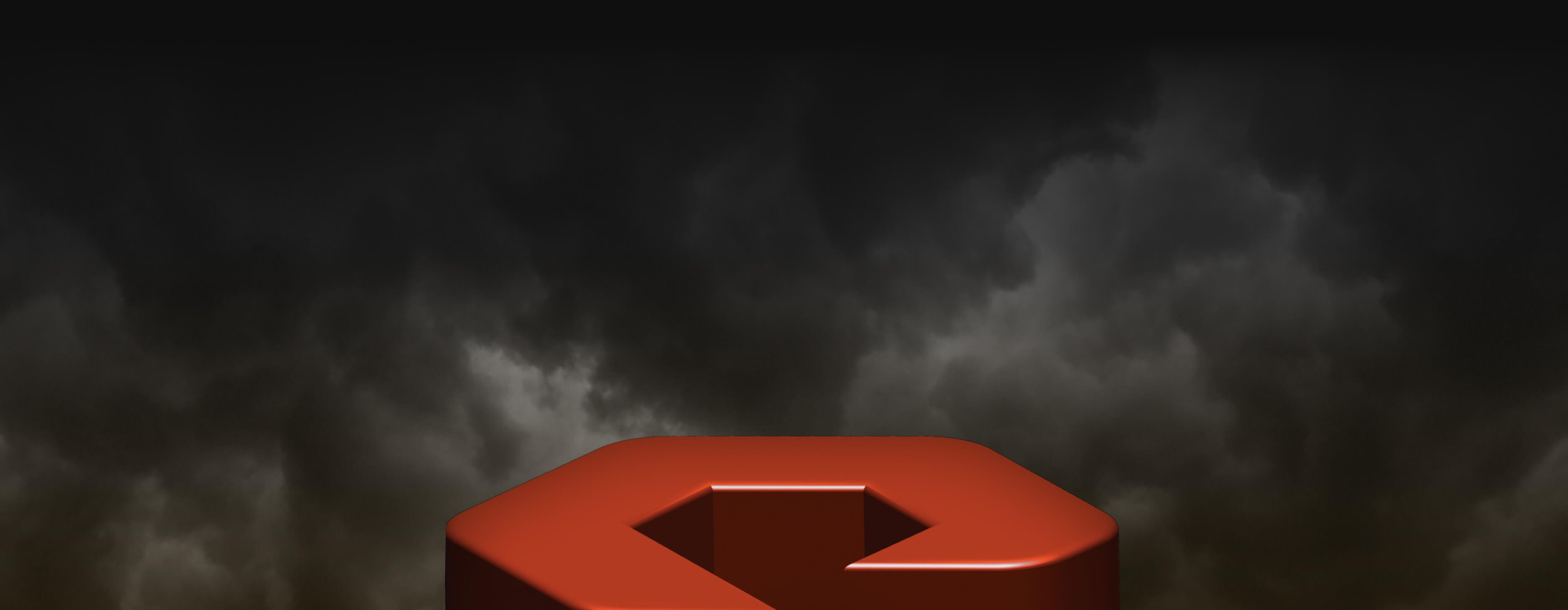 Stylized orange Pure Storage logo bug on a dark smoky background