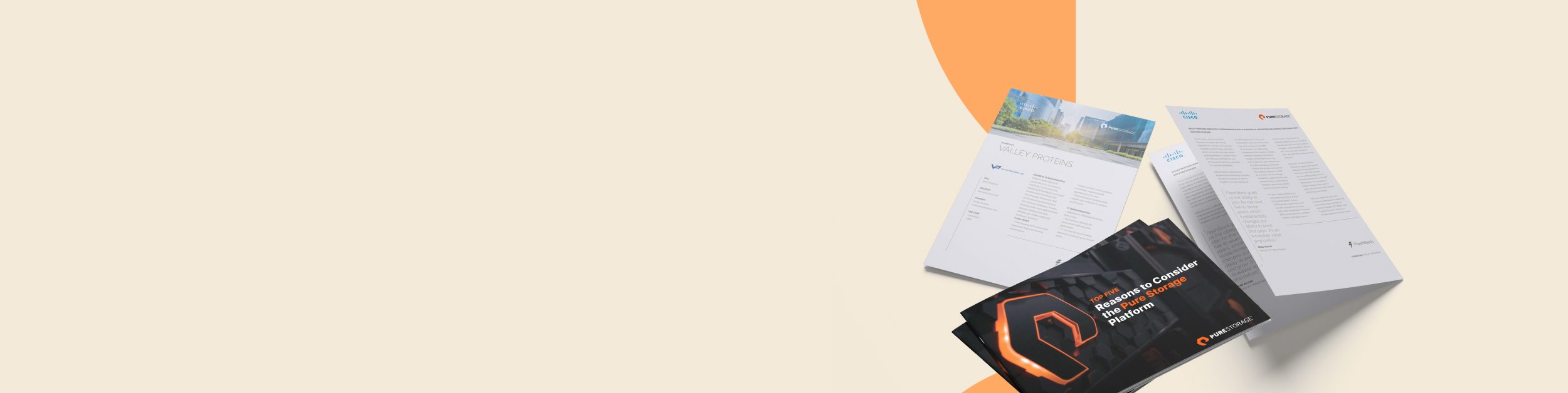 Contents of a package including papers and a pouch on a orange backdrop