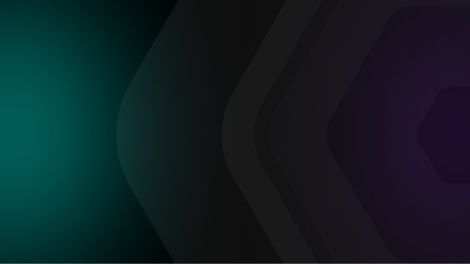 A dark, gradient background with geometric patterns transitioning from green to purple hues.