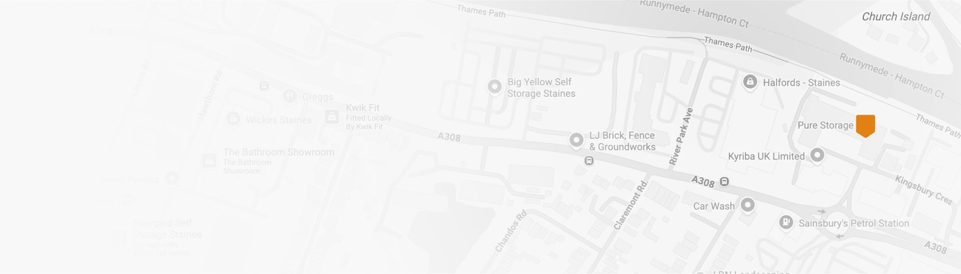 Map pinpointing location of the Pure Storage EMEA headquarters in London