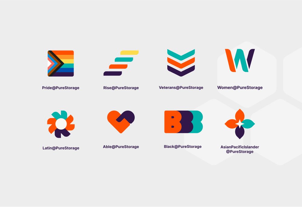 Collection of Colorful Logos which represent the Employee Resource Groups available at Pure Storage