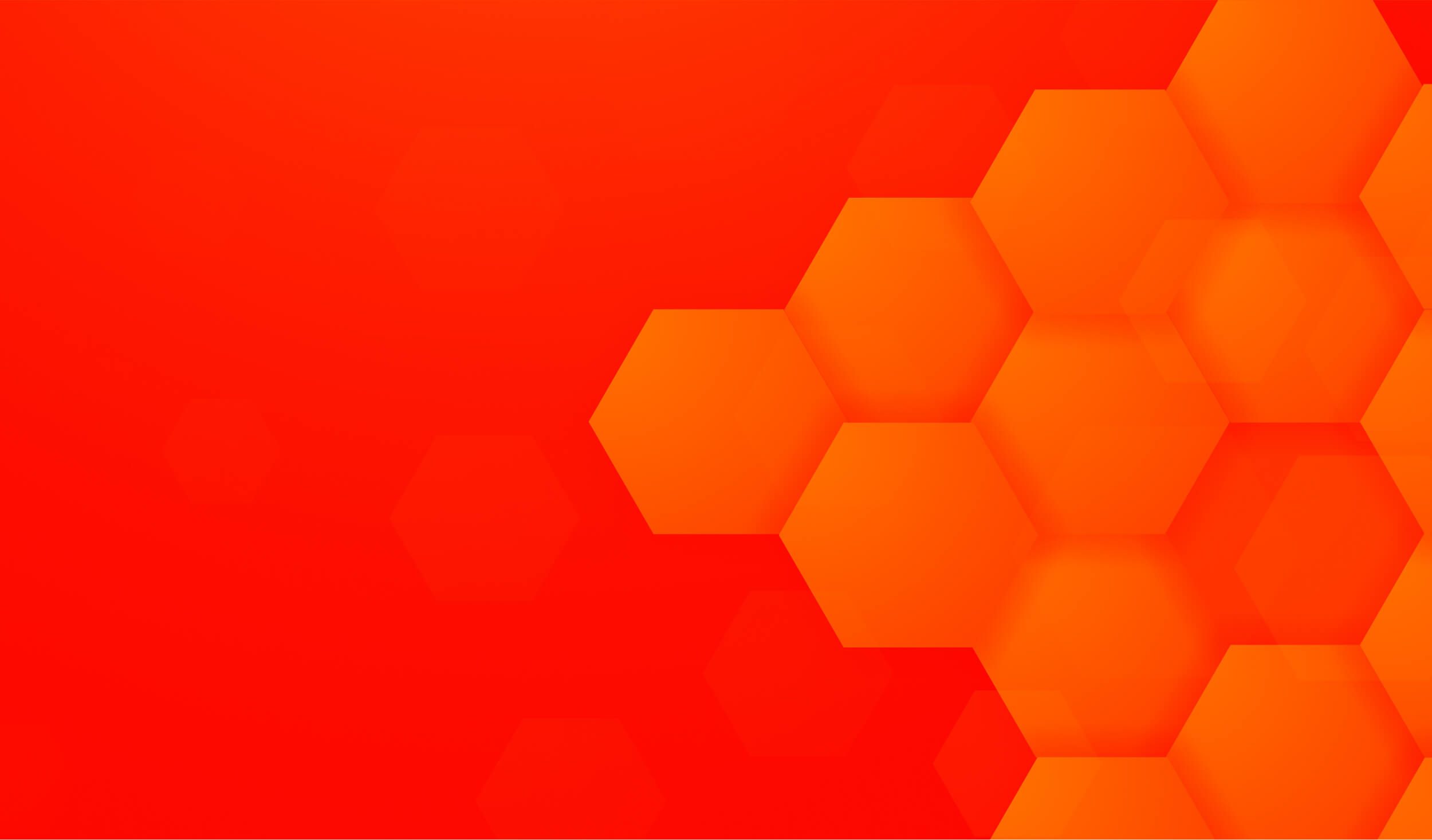 Vibrant red background with a dynamic hexagonal design in various shades of orange