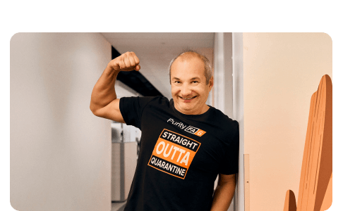 Confident individual showcasing strength in a casual outfit