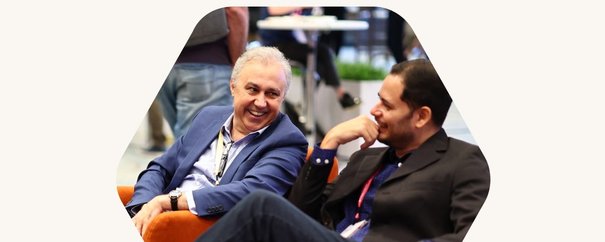 Two people engaged in a friendly conversation